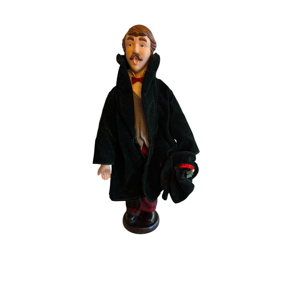 Ceramic‎ Victorian Gentleman Caroler Velvet Coat & Hat 10" Tall Holiday Decor